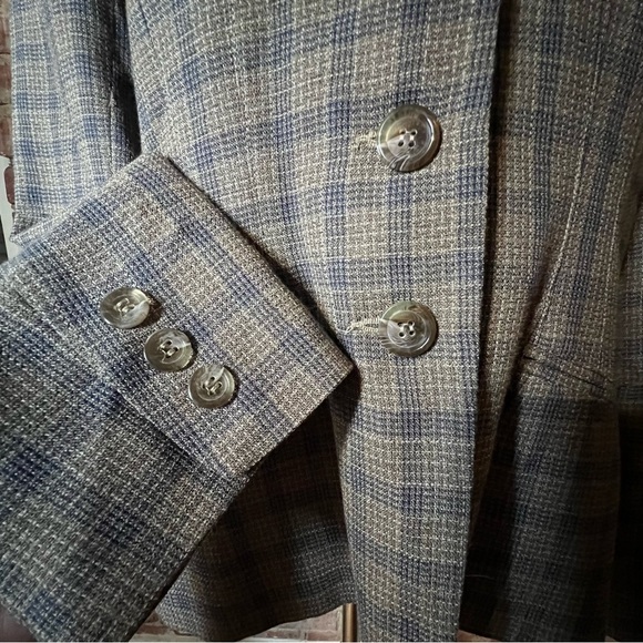 Vintage Plaid Blue & Brown Button Down Blazer -Size 12 -BC01 - Picture 6 of 9